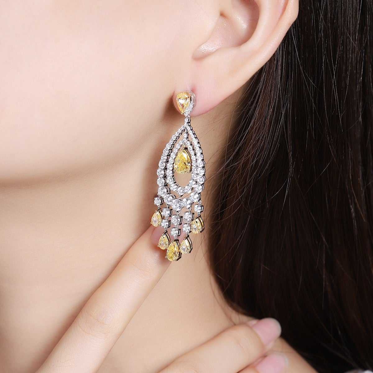 9K Gold Imitation Diamond Yellow Earrings A