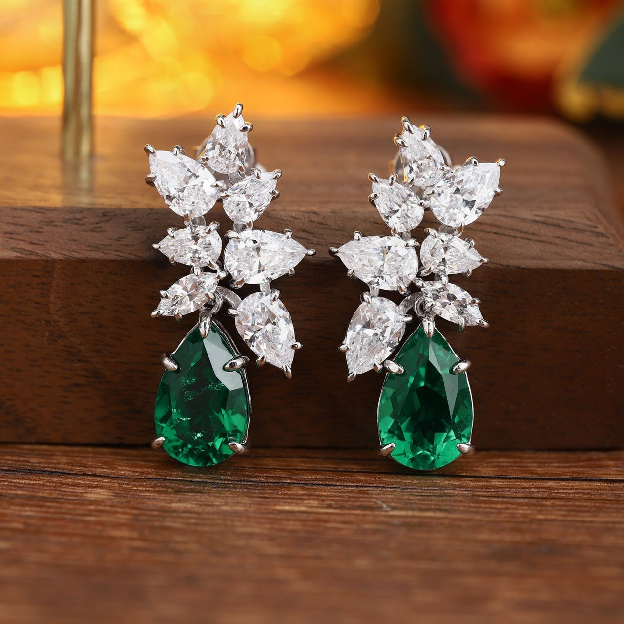 S925 Silver 5.79ct Lab Grown Emerald Earrings JSEGE3008Y