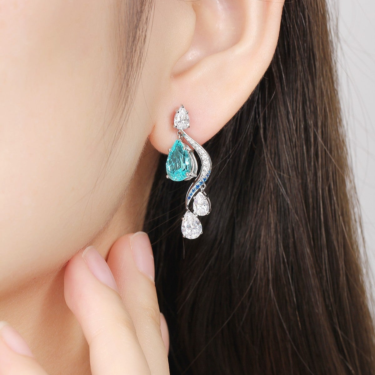 S925 Silver 7.17ct Lab Grown Paraiba Earrings W JE597Y