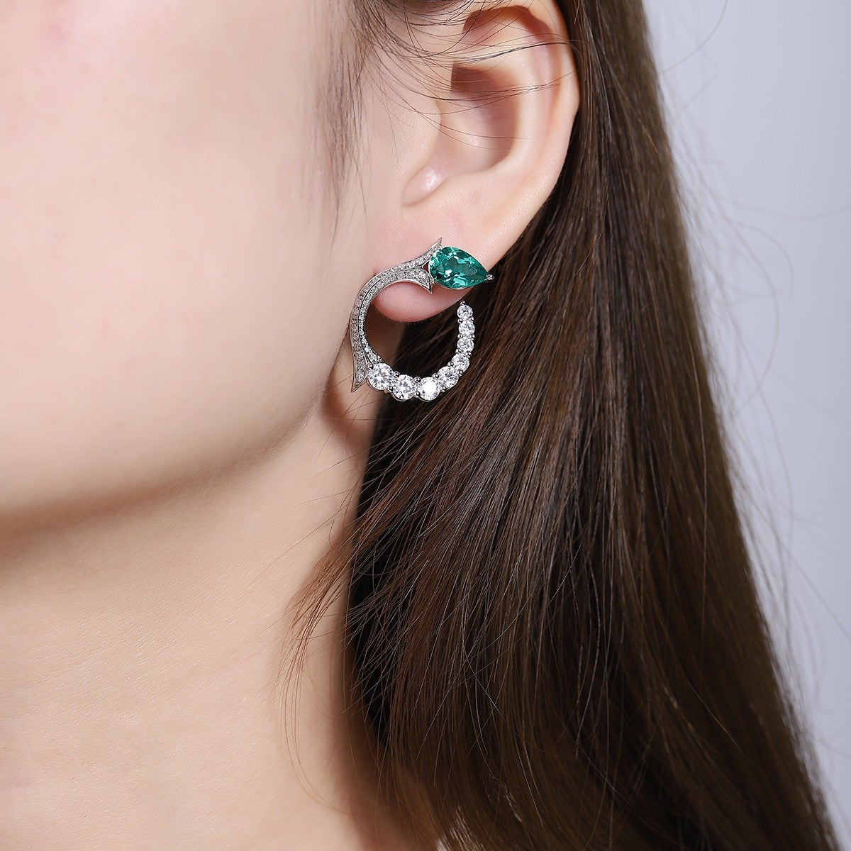 S925 Silver 3.18ct Lab Grown Emerald Earrings A JSEGE581Y