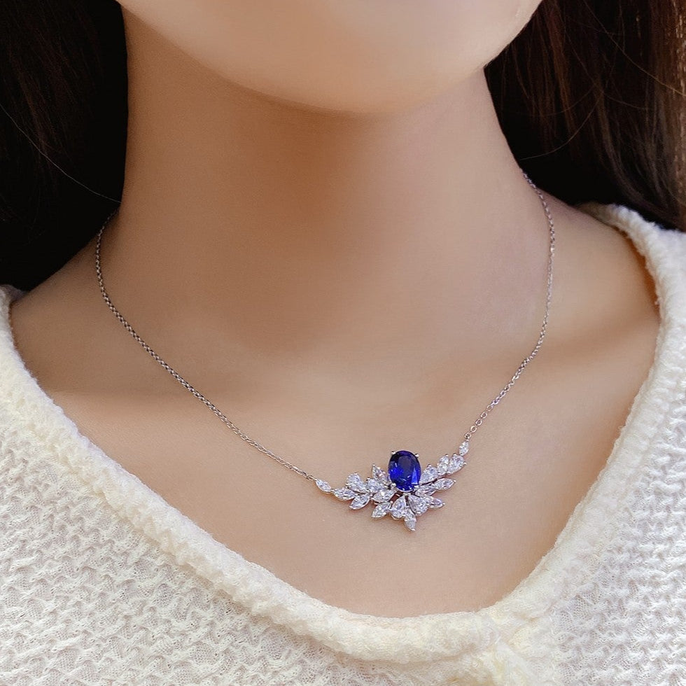 S925 Silver 2.4ct Lab Grown Blue Treasure Necklace A JSABN021Y