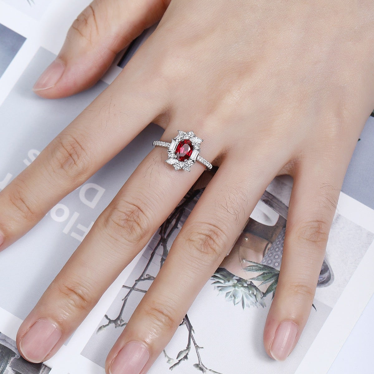 PT950 1.08ct Lab Grown Diamond Lab Grown Ruby Treasure Ring