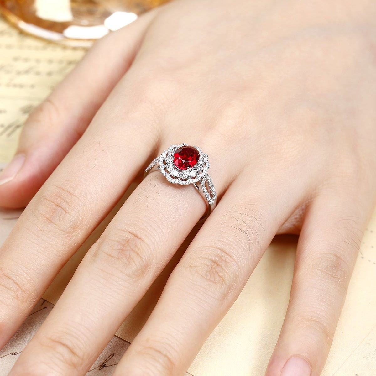 PT950 1.61ct Lab Grown Diamond Lab Grown Ruby Treasure Ring