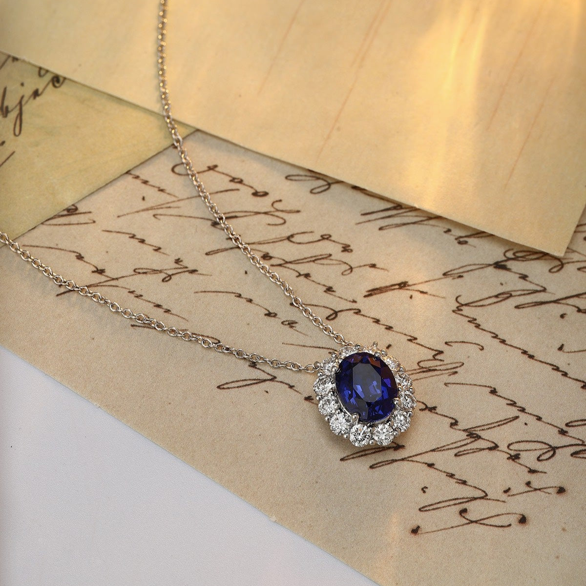 PT950 2.97ct Oval Shape Lab Grown Blue Treasure Necklace