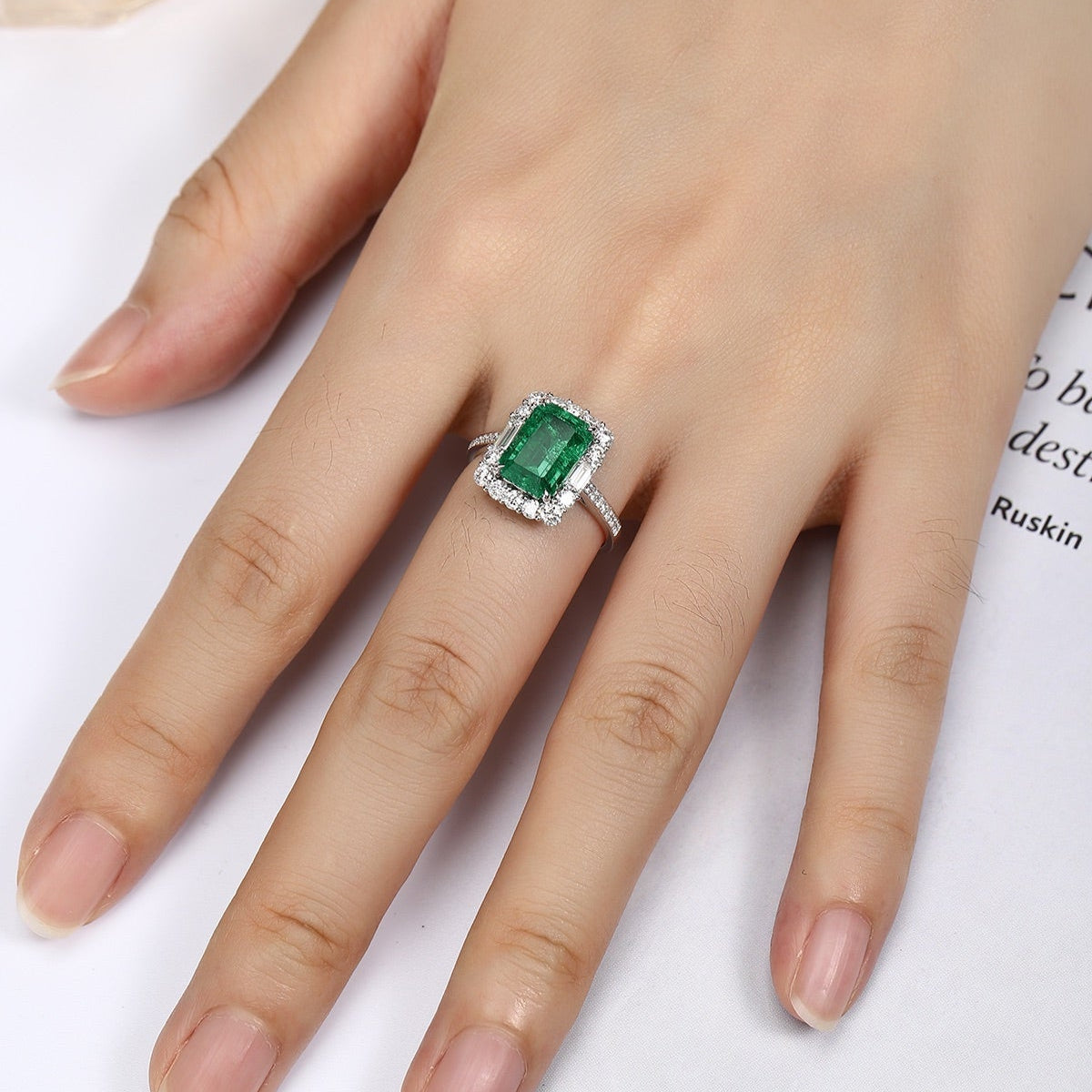 PT950 2.63ct Emerald Cut Lab Grown Emerald Ring
