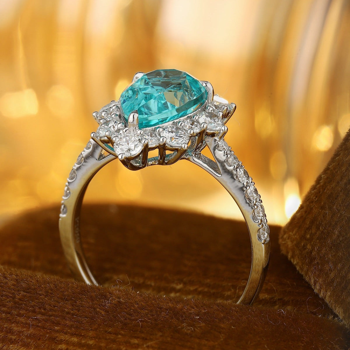 PT950 4.21ct Pear Shaped Lab Grown Paraiba Ring