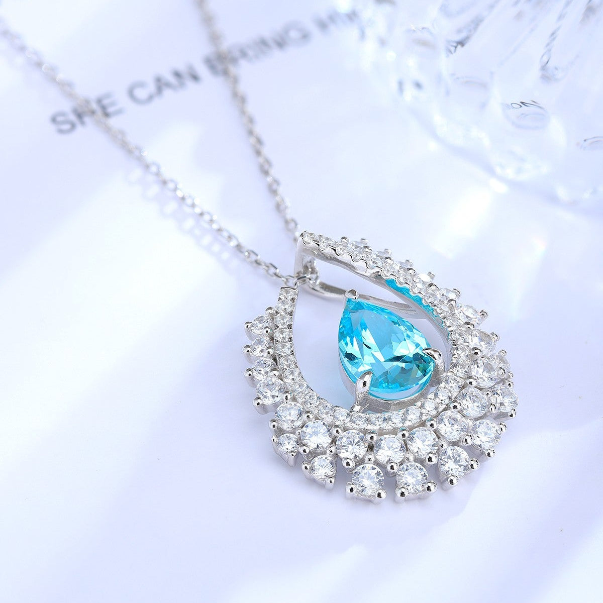 S925 Silver 3.4ct Lab Grown Paraiba Necklace A