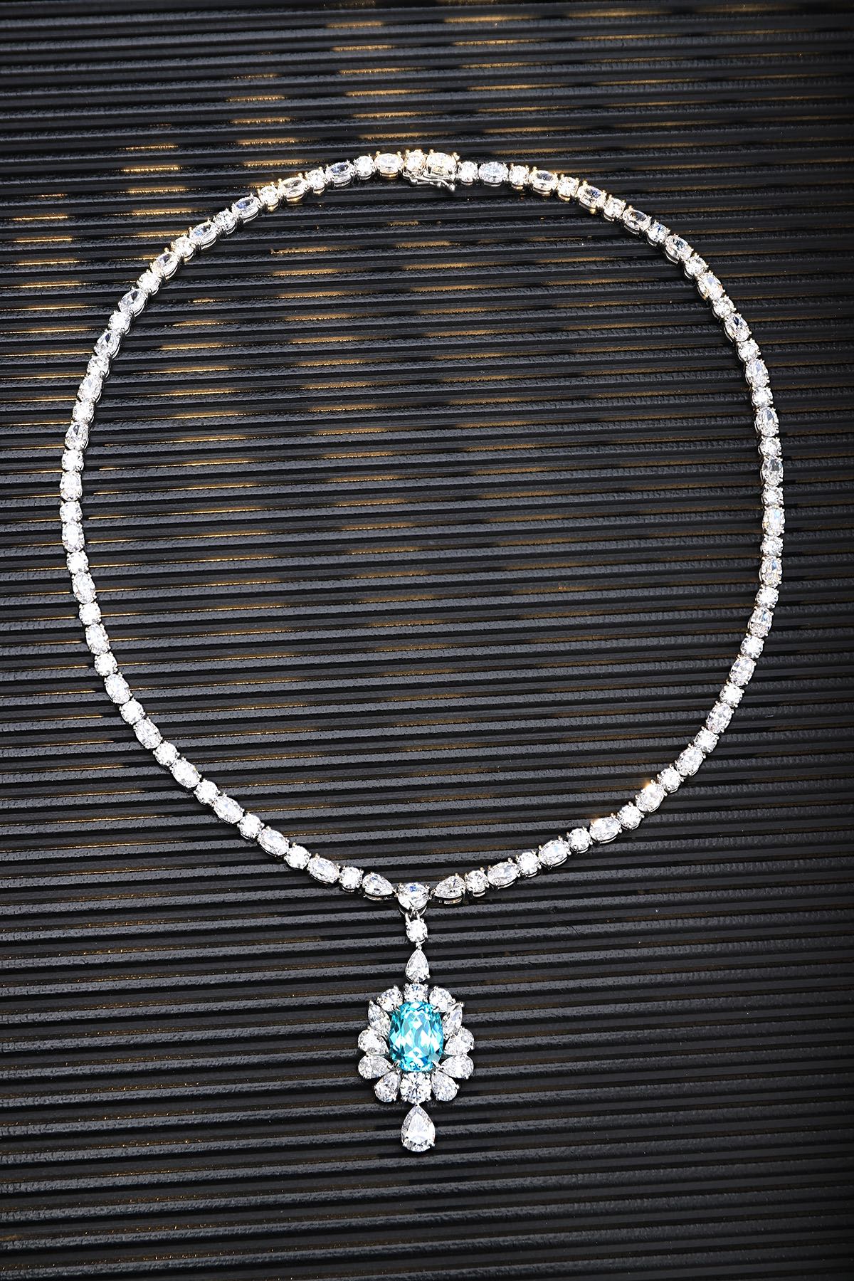S925 Silver 8.1ct Lab Grown Paraiba Luxury Large Chain A