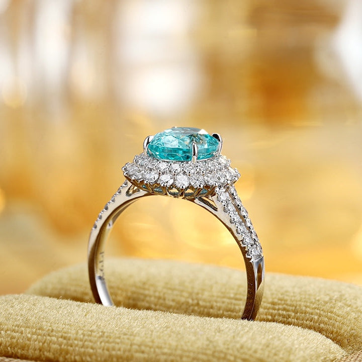 PT950 2.92ct Oval Shape Lab Grown Paraiba Ring