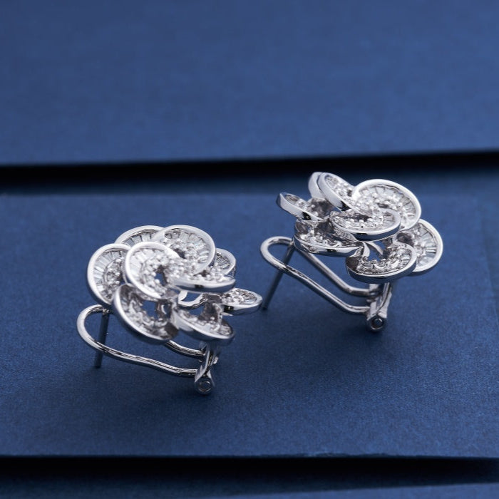 14K Lab Grown Diamond Double layered T-flower Earrings