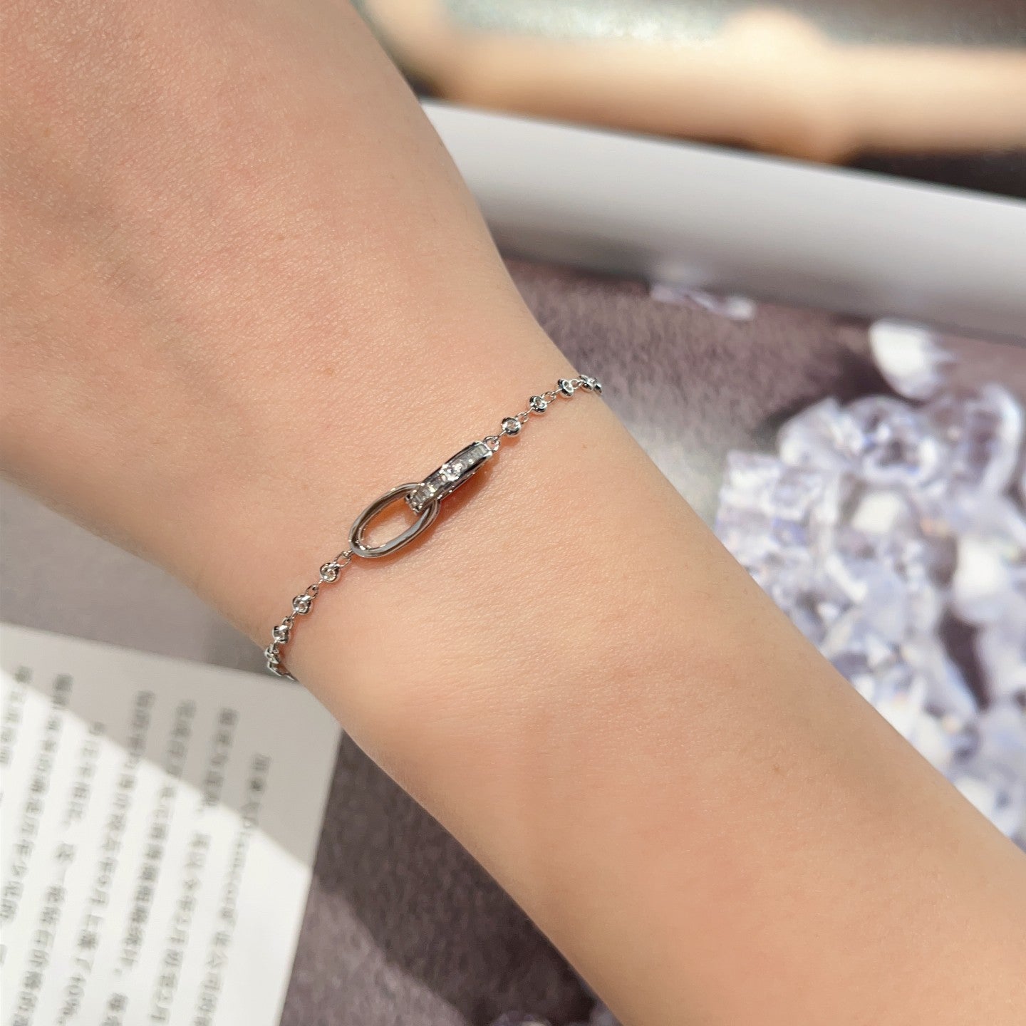 14K Lab Grown Diamond Double Ring Round Diamond Bracelet