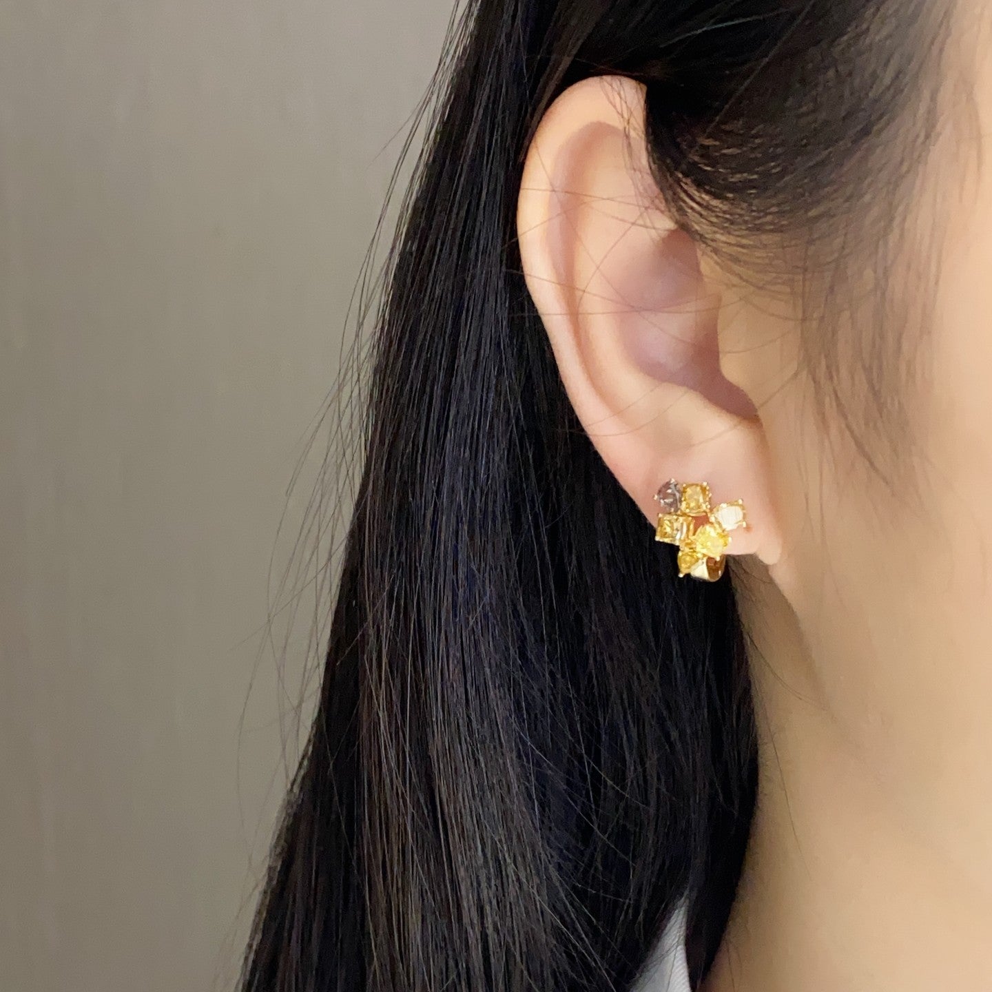 14K Lab Grown Diamond Irregular Colored Earrings