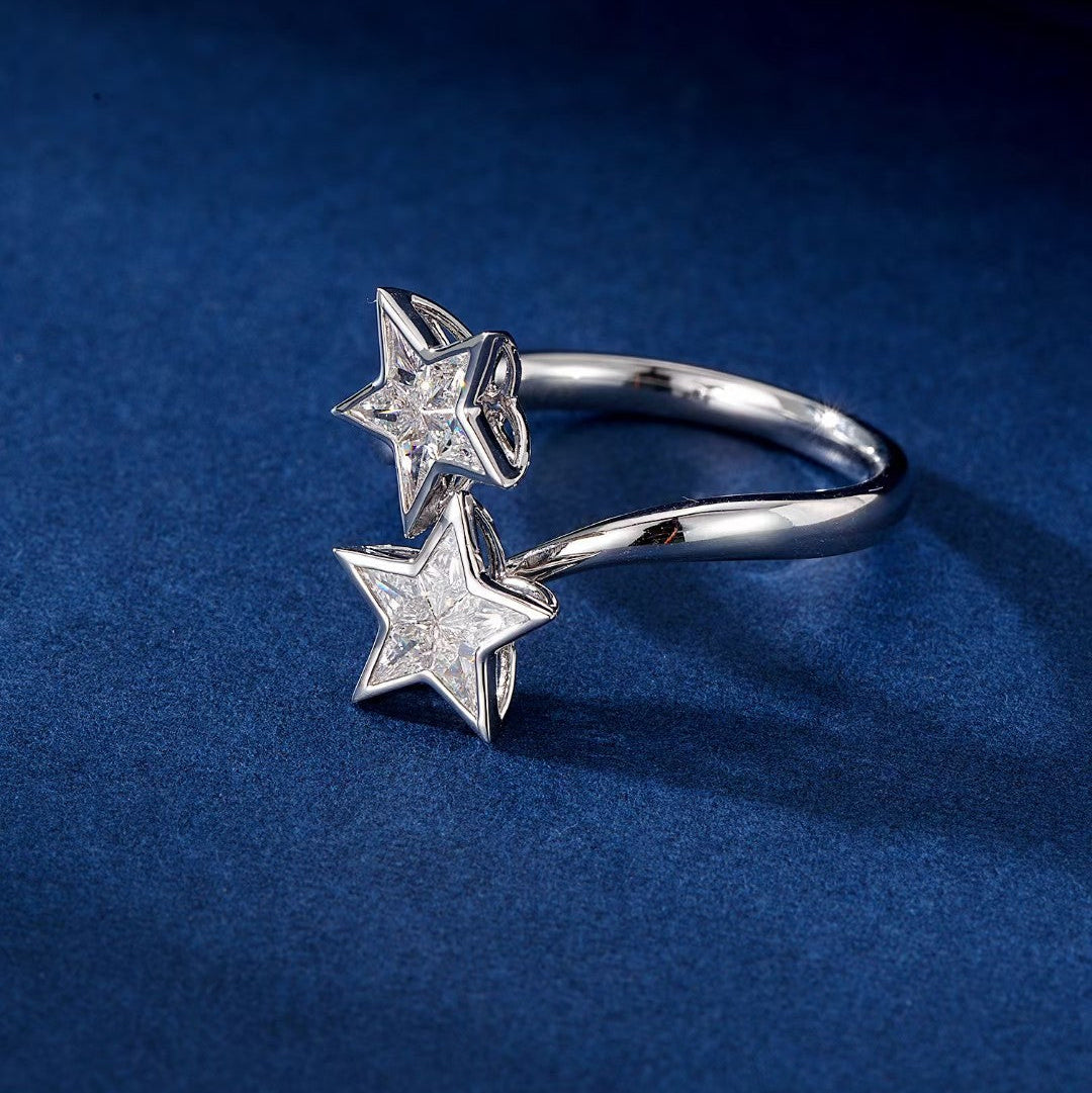 14K Lab Grown Diamond Double Pentagram Ring