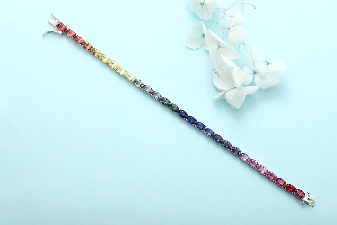 S925 Silver 15.4ct Oval Cultivated Colored Sapphire Bracelet B20334