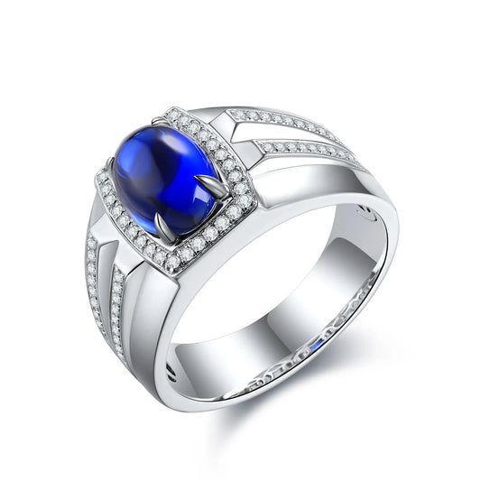S925 Silver 2.86ct Lab Grown Blue Treasure Male Ring A JSABR936Y