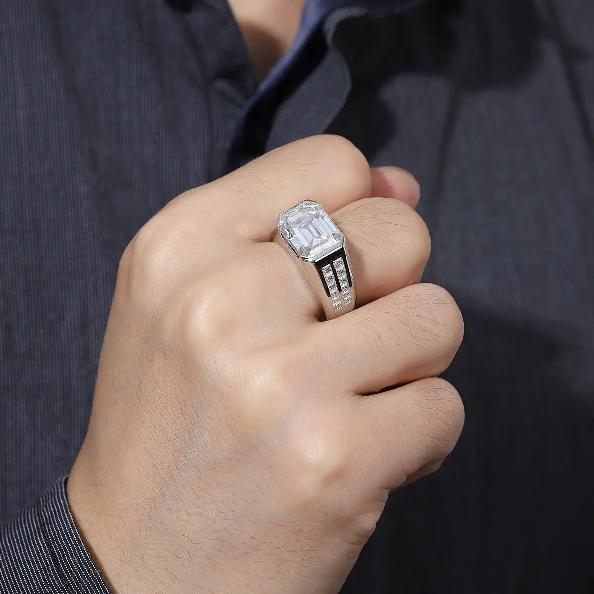 S925 Silver 7.13ct Mulberry Emerald Cut Male Ring A JRSW024Y