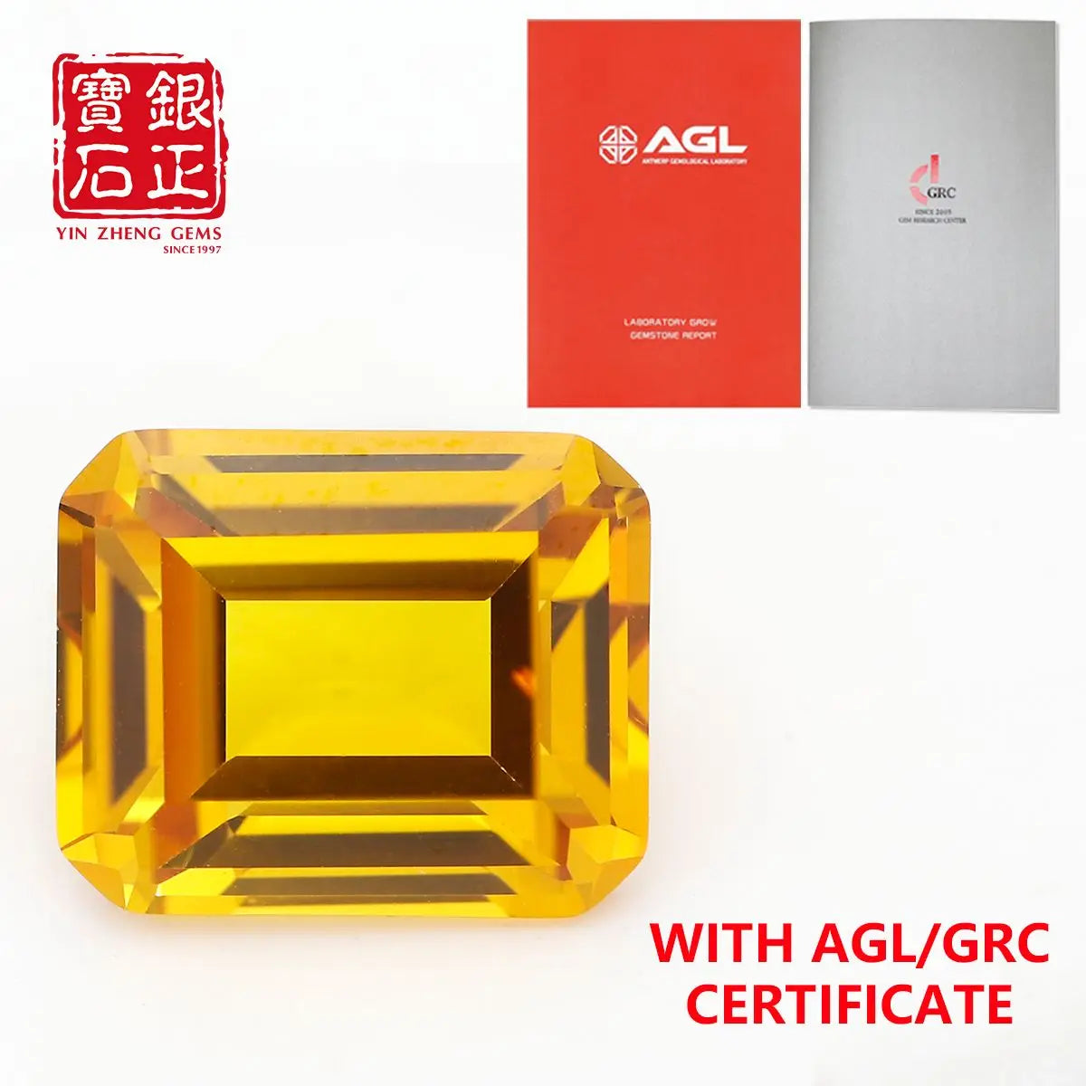 Flame Melted Lab Grown Yellow Sapphire Emerald Cut