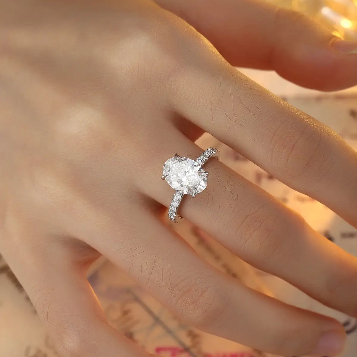 18K Lab Grown Diamond 3ct Oval Shape Ring