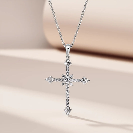 S925 Silver plated with 18K gold Moissanite cross necklace 0.6 ct