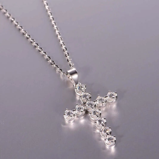 S925 Silver Plated With 18K White Gold Moissanite Cross Pendant 0.66ct