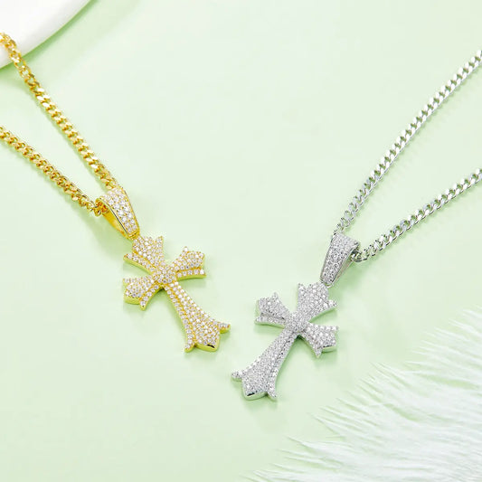 Retro Style Cross Pendant Necklace Made Of S925 Silver With Morganite Gemstones Of Grade D