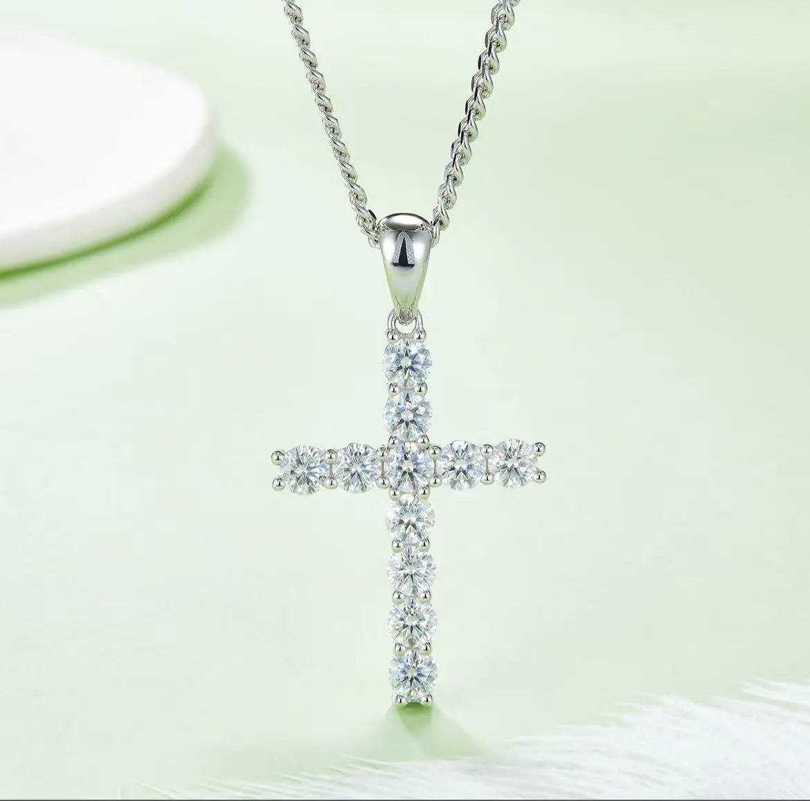 Classic Cross Necklace - S925 Silver Pendant with Moissanite Diamond