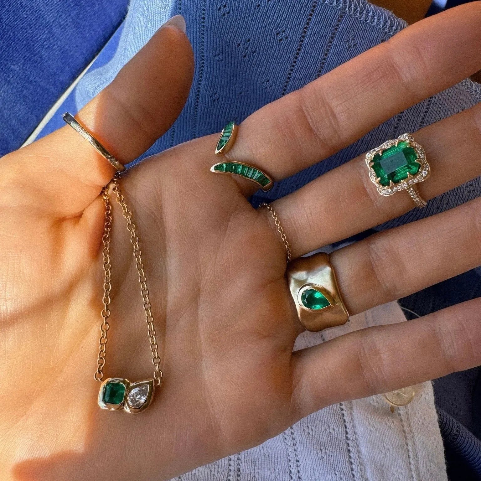 Luxury Large Carat Lab Grown Zambian Emerald Set| 18K Gold Plated S925 Silver Earrings Ring Necklace