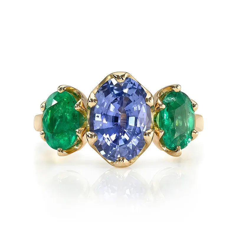 Luxury Three Stone Engagement Ring| 2CT Oval Egg Shape Moissanite| 18K Gold Plated S925 Sterling Silver