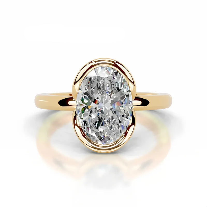 18K Gold Plated S925 Silver Half Bezel D Color 2CT Moissanite Wedding Ring