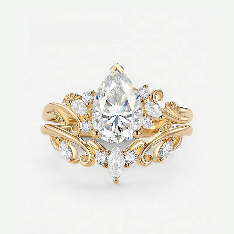 Garden Series - 1CT Pear Cut Moissanite Stackable Bridal Ring Set