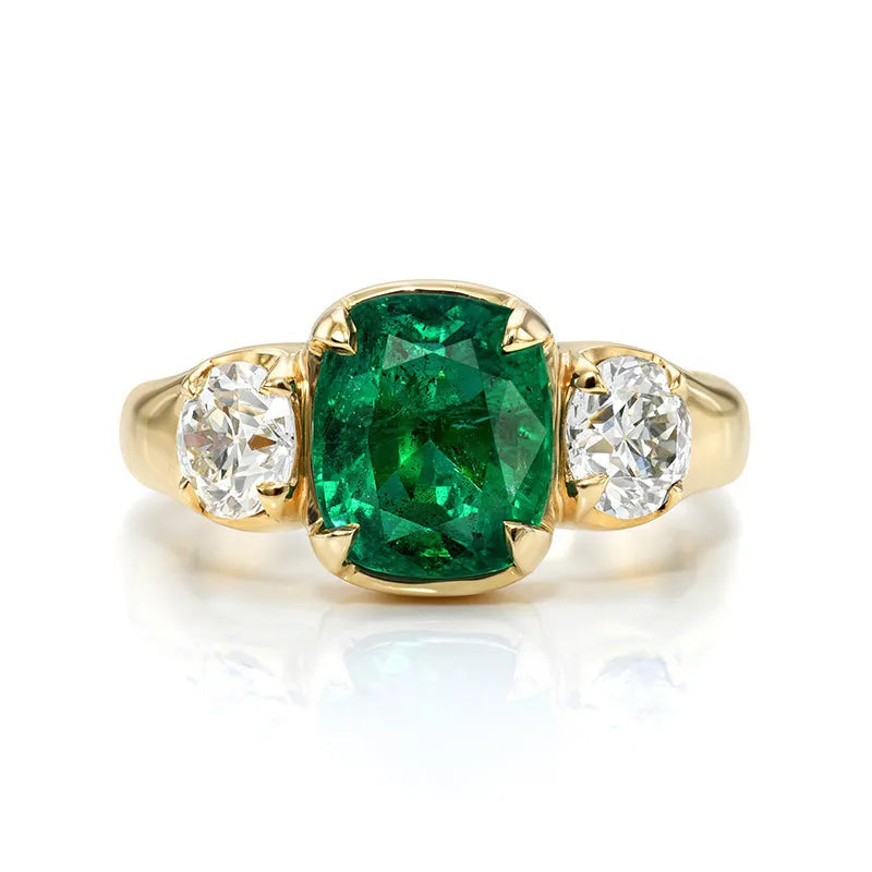 Luxury Lab Grown Emerald & Blue Sapphire Color Gemstone Ring| 18K Gold Plated S925 Sterling Silver