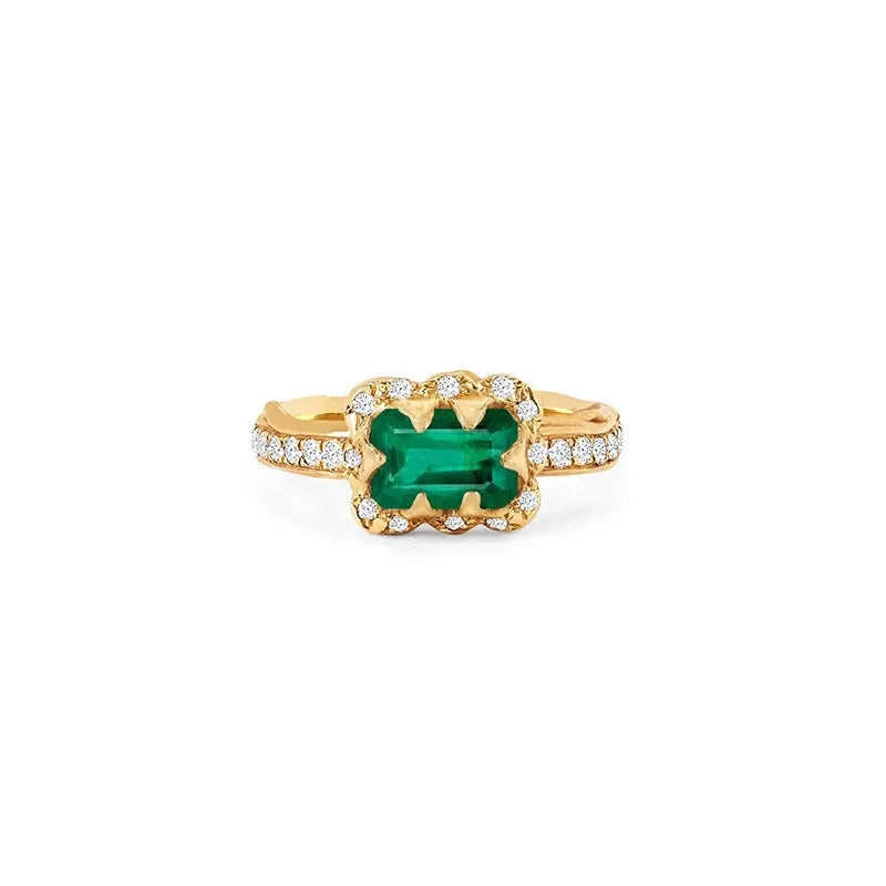 Luxury Large Carat Lab Grown Zambian Emerald Set| 18K Gold Plated S925 Silver Earrings Ring Necklace