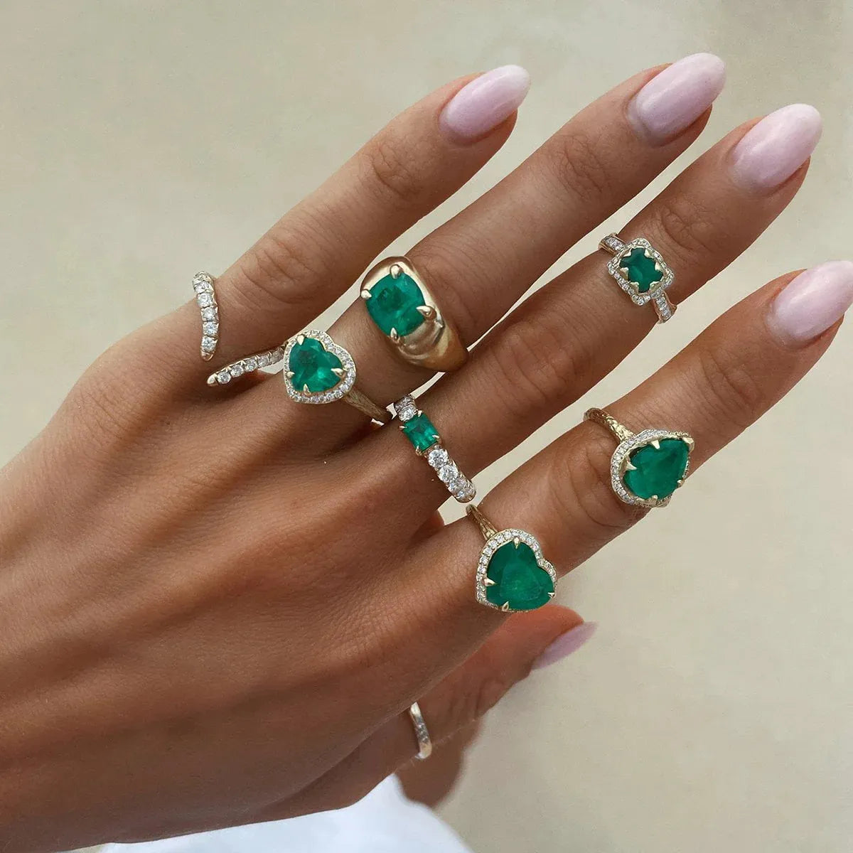 Luxury Large Carat Lab Grown Zambian Emerald Set| 18K Gold Plated S925 Silver Earrings Ring Necklace