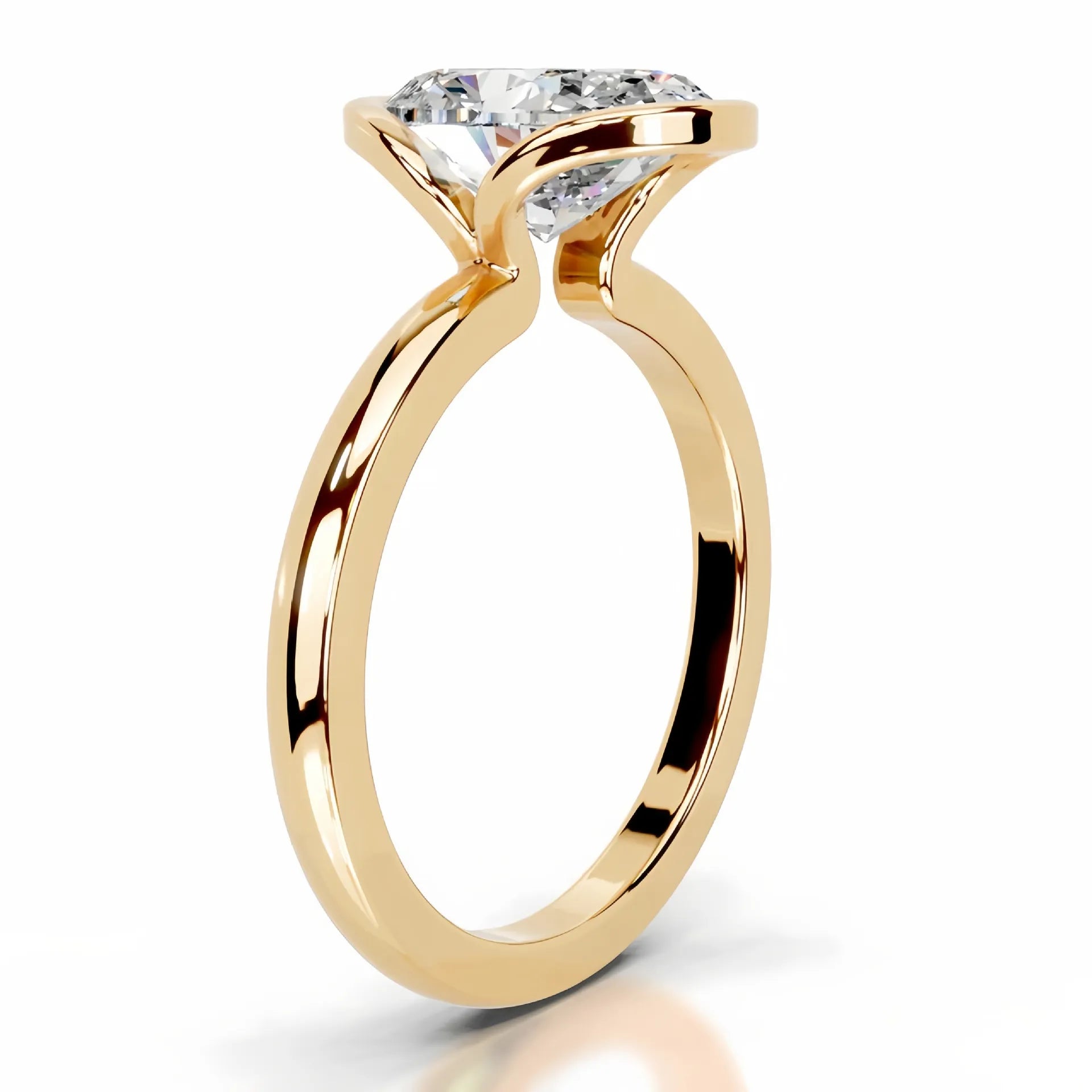 18K Gold Plated S925 Silver Half Bezel D Color 2CT Moissanite Wedding Ring