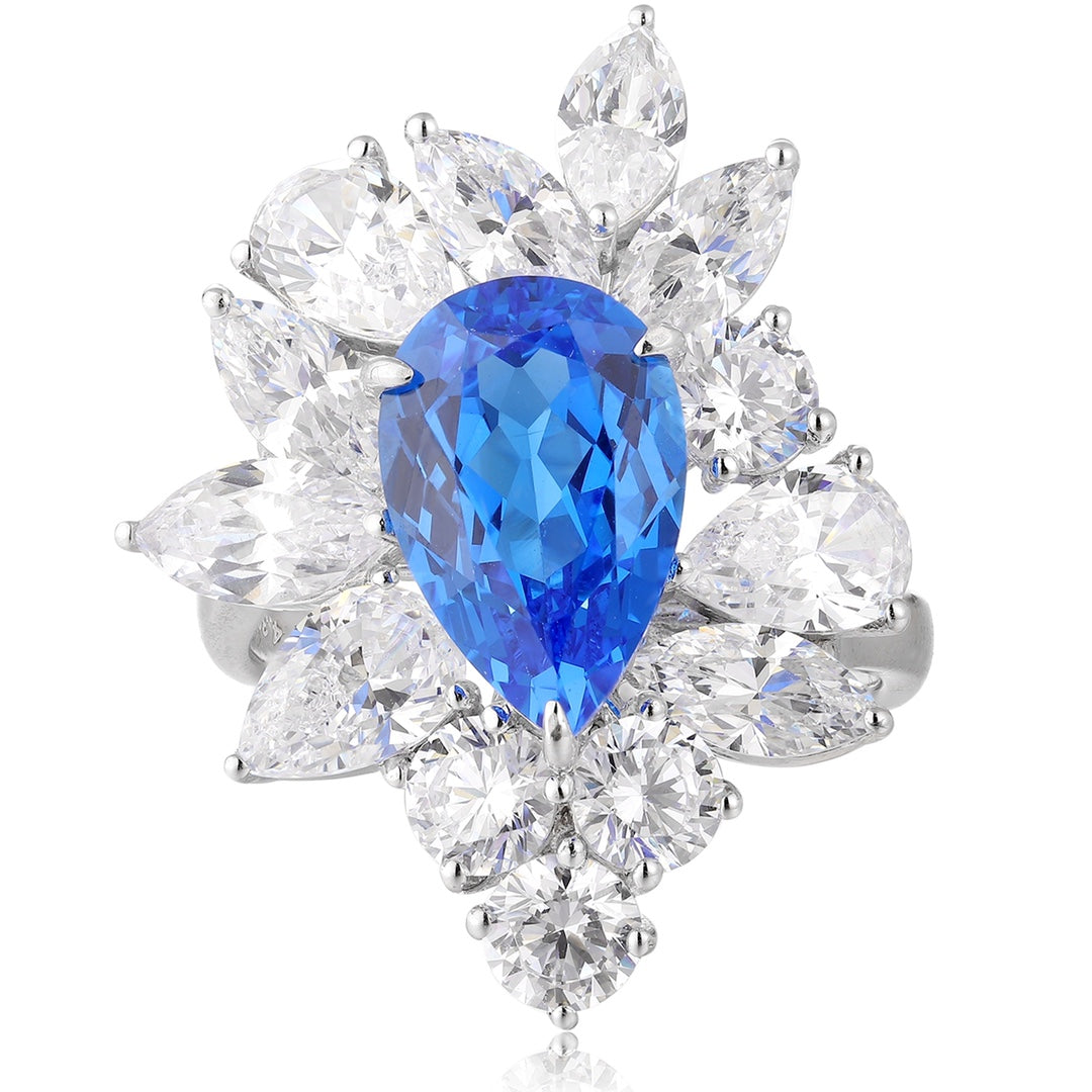 S925 Silver 4.3ct Lab Grown Cobalt Pointed Crystal Ring W