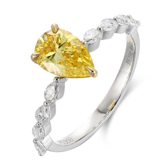 PT950 Platinum 1.11ct Water Droplet Shaped Lab Grown Yellow Diamond Ring PR1803