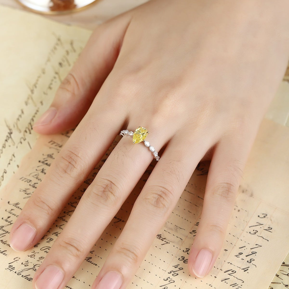 PT950 Platinum 1.11ct Water Droplet Shaped Lab Grown Yellow Diamond Ring PR1803