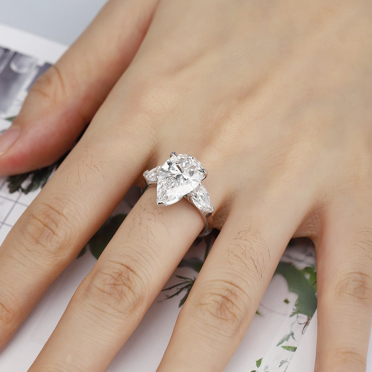 PT950 Platinum 5.16ct Water Droplet Shaped Lab Grown White Diamond Ring PR1812