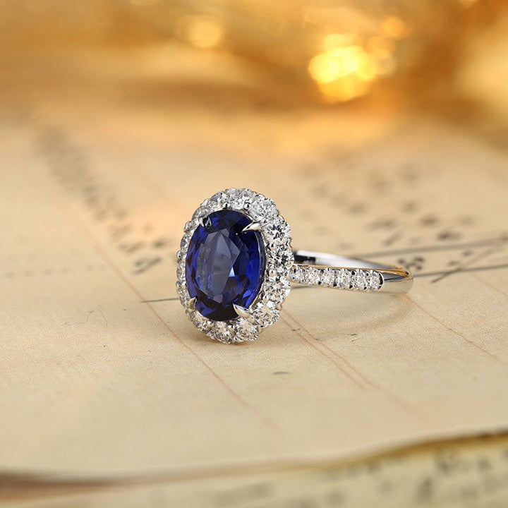 PT950 Platinum 2.47ct Round Lab Grown Blue Treasure Ring POSR1273