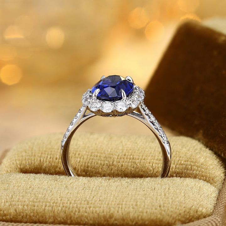 PT950 Platinum 2.47ct Round Lab Grown Blue Treasure Ring POSR1273