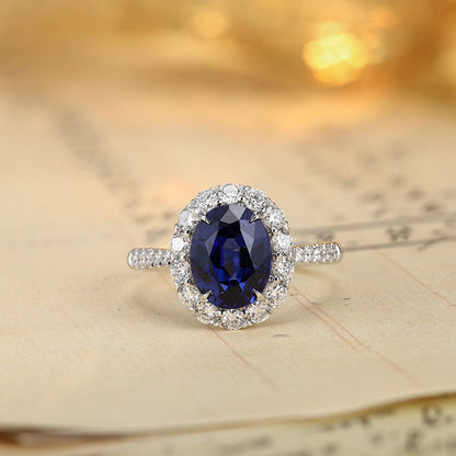 PT950 Platinum 2.47ct Round Lab Grown Blue Treasure Ring POSR1273