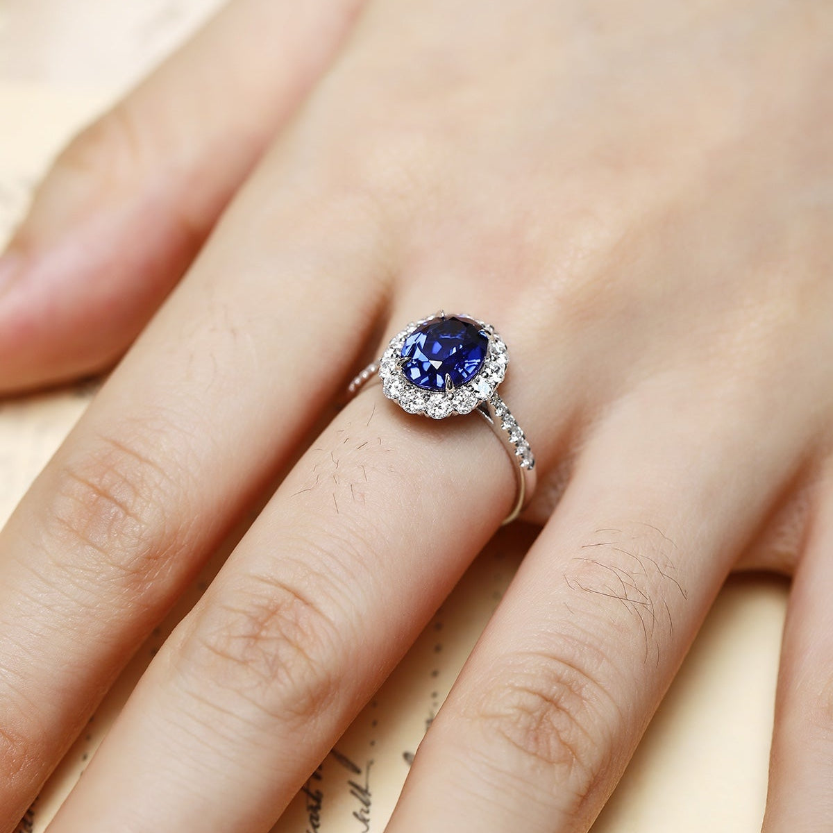 PT950 Platinum 2.47ct Round Lab Grown Blue Treasure Ring POSR1273