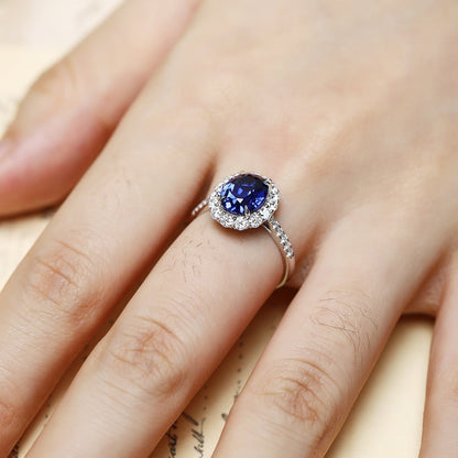 PT950 Platinum 2.47ct Round Lab Grown Blue Treasure Ring POSR1273