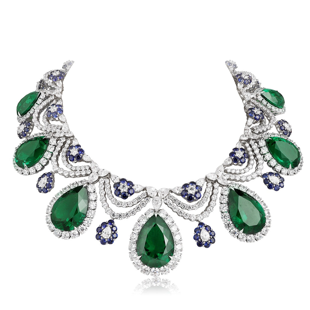 S925 Silver 192.42ct Droplet Shaped Lab Grown Emerald Necklace JSEGN625Y