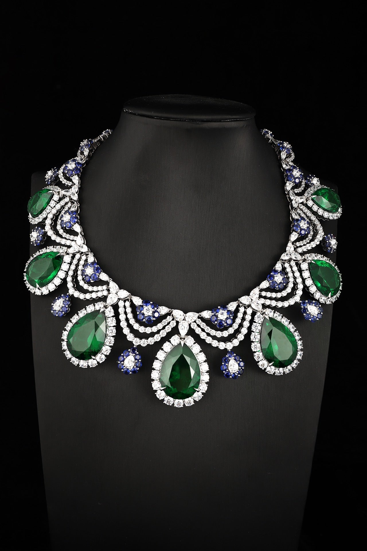S925 Silver 192.42ct Droplet Shaped Lab Grown Emerald Necklace JSEGN625Y