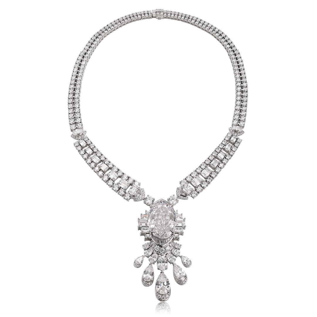 S925 Silver 50.96ct Imitation White Lab Grown Necklace PW744Y
