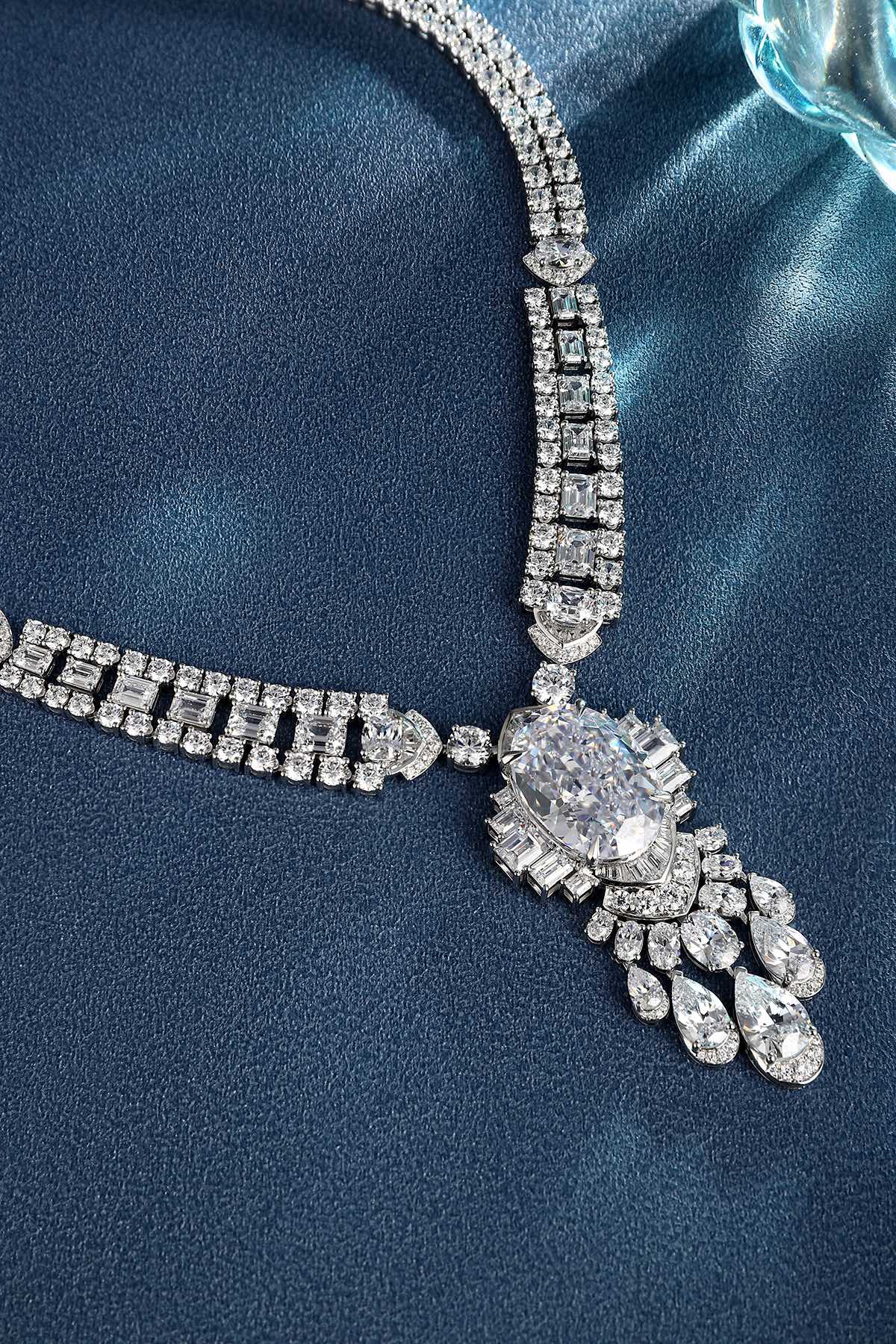 S925 Silver 50.96ct Imitation White Lab Grown Necklace PW744Y