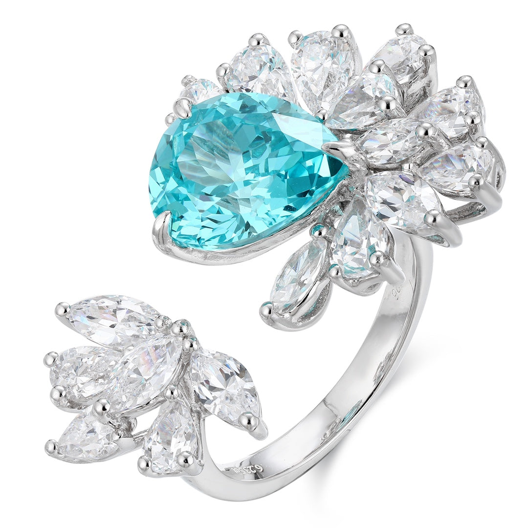 S925 Silver 6.39ct Droplet Shaped Lab Grown Paraiba Ring JR148Y
