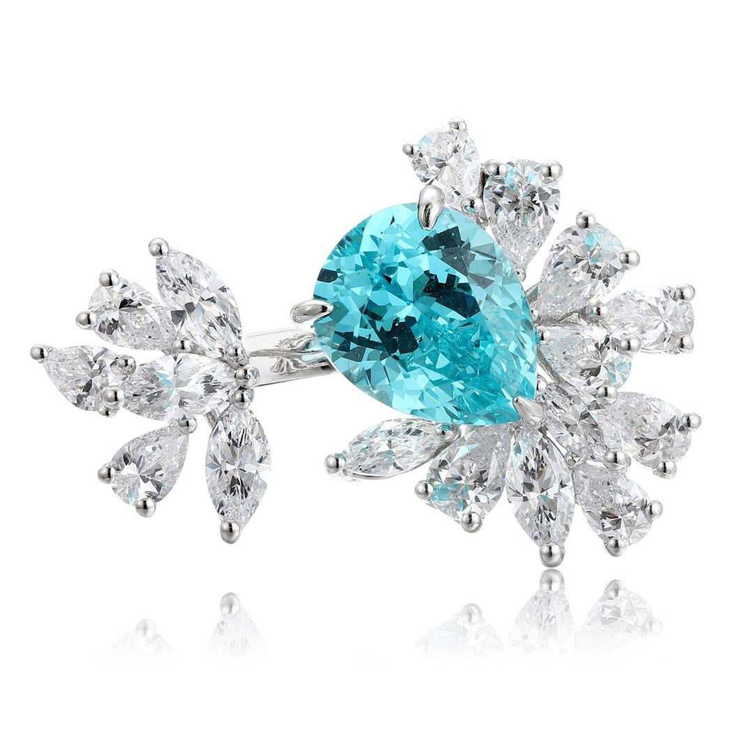 S925 Silver 6.39ct Droplet Shaped Lab Grown Paraiba Ring JR148Y