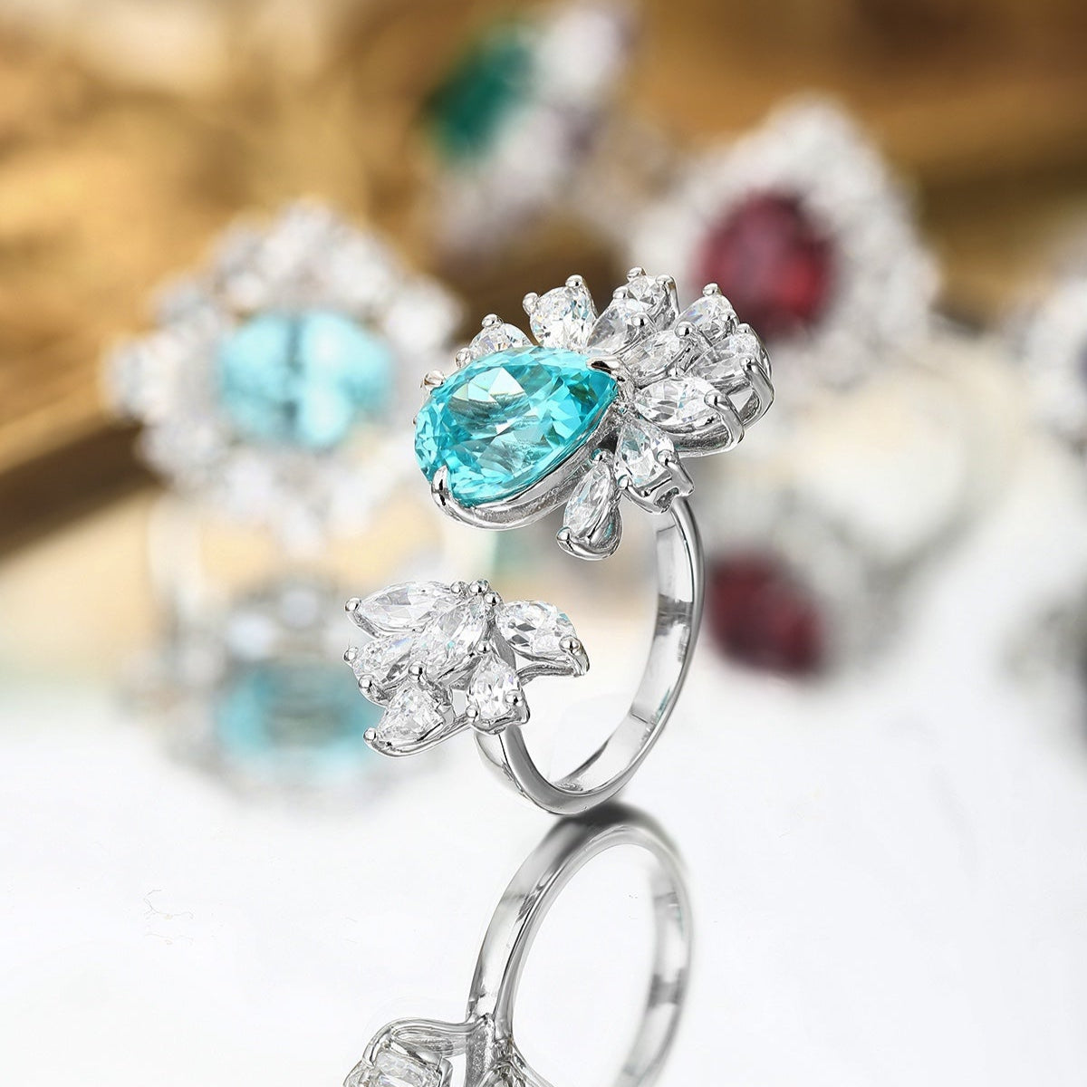 S925 Silver 6.39ct Droplet Shaped Lab Grown Paraiba Ring JR148Y